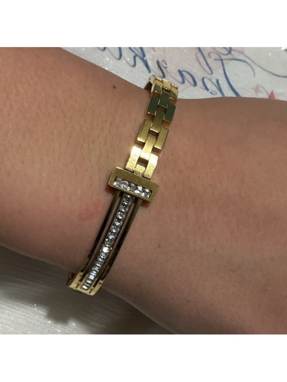 👠 Gold Link Cz Diamond Bangle Bracelet